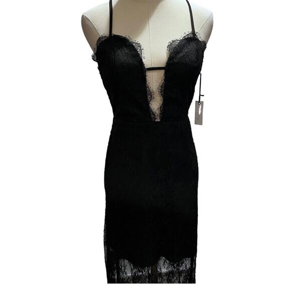 Lovers + Friends Nickolas Plunging Front Black Lace Overlay Maxi dress Sm New - Picture 11 of 15
